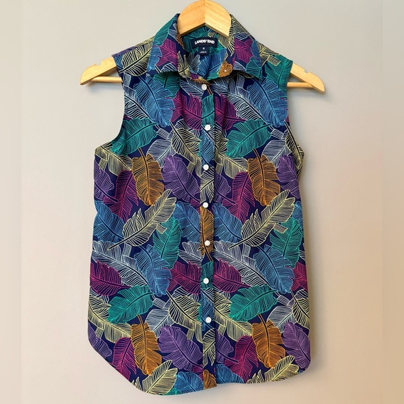Lands' End Tops - Lands' End Sleeveless Button-Down Top Tropical Vacation Summer